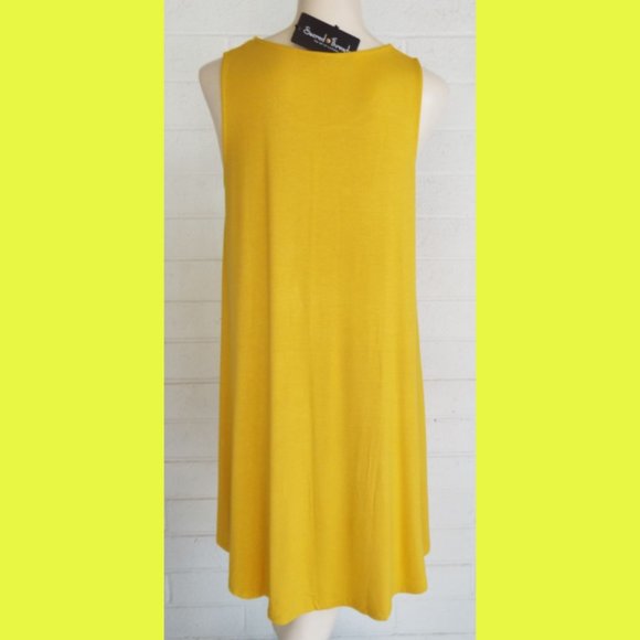 New SACRED THREADS OS sunshine yellow stretch jersey sleeveless swing tunic top - Picture 4 of 4